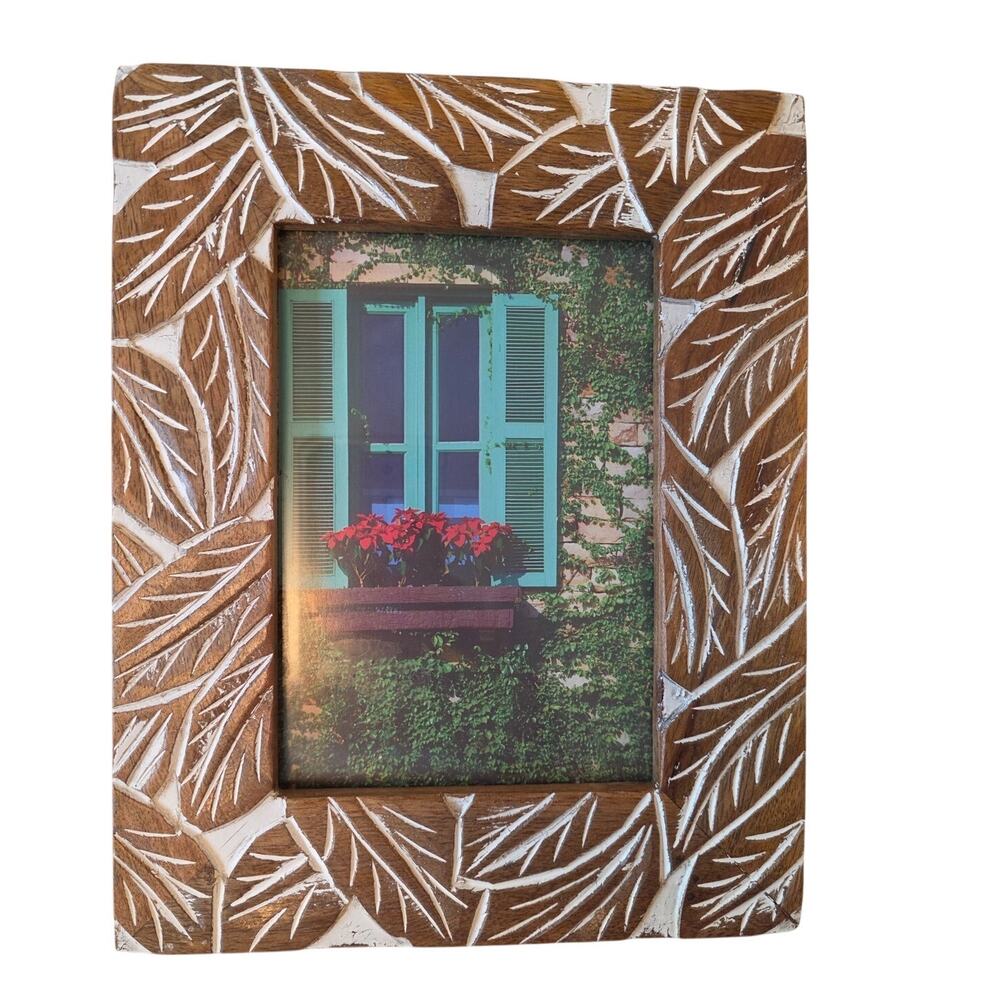 Opalhouse Wooden Carved Leaf Photo Frame Boho Earthy Decor Desk Easel NWOT